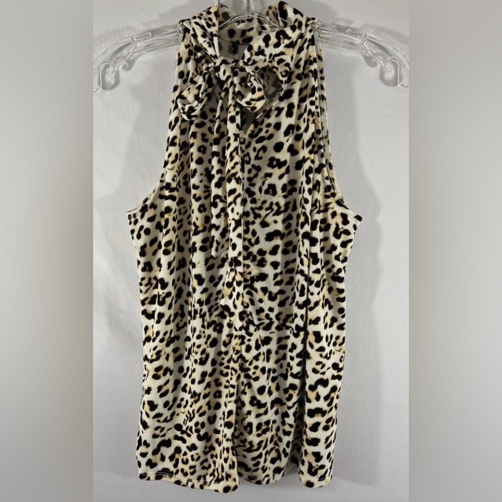 Banana Republic Black and Tan Sleeveless Tie Front Blouse
